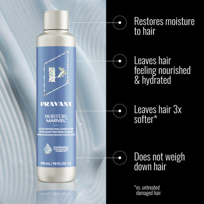 PRAVANA Moisture Marvel Conditioner | Nourishes, Hydrates, Moisturizes | For Dry, Color Treated Hair | Hyaluronic Acid Formula | Chromasilk Enhances Shine & Protection | Vegan | Paraben & Sulfate Free