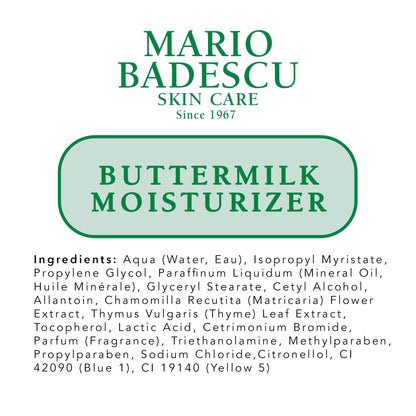 Mario Badescu Buttermilk Face Moisturizer for Women and Men, Ideal Facial Moisturizer for Combination or Dry Skin, Lactic Acid and Thyme Extract-Infused Moisturizer Face Cream, 2 Fl Oz