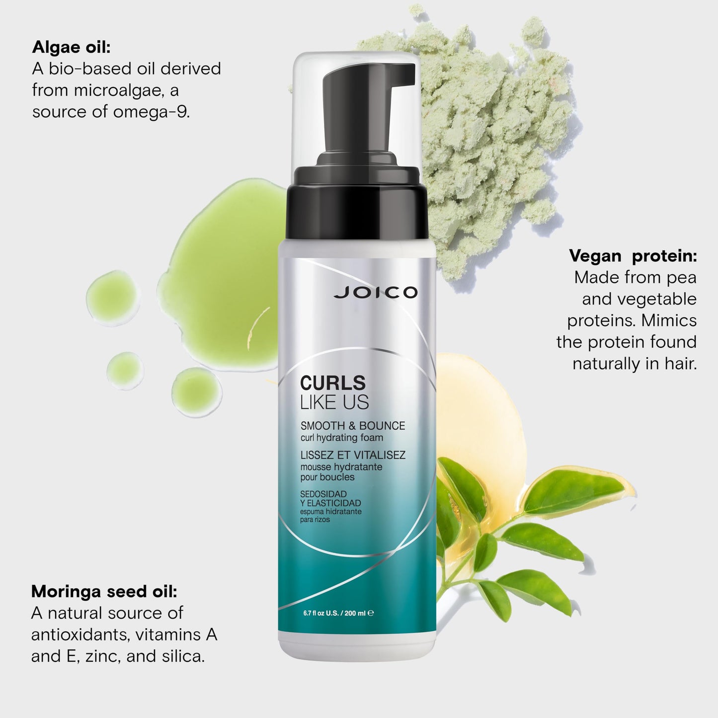 Joico Curls Like Us Smooth & Bounce Curl Hydrating Foam | For Curly Hair | Reduce Frizz | Enhance Curl Patterns | 72-Hour Humidity Protection | With Moringa Seed & Algae Oil | 6.7 Fl Oz