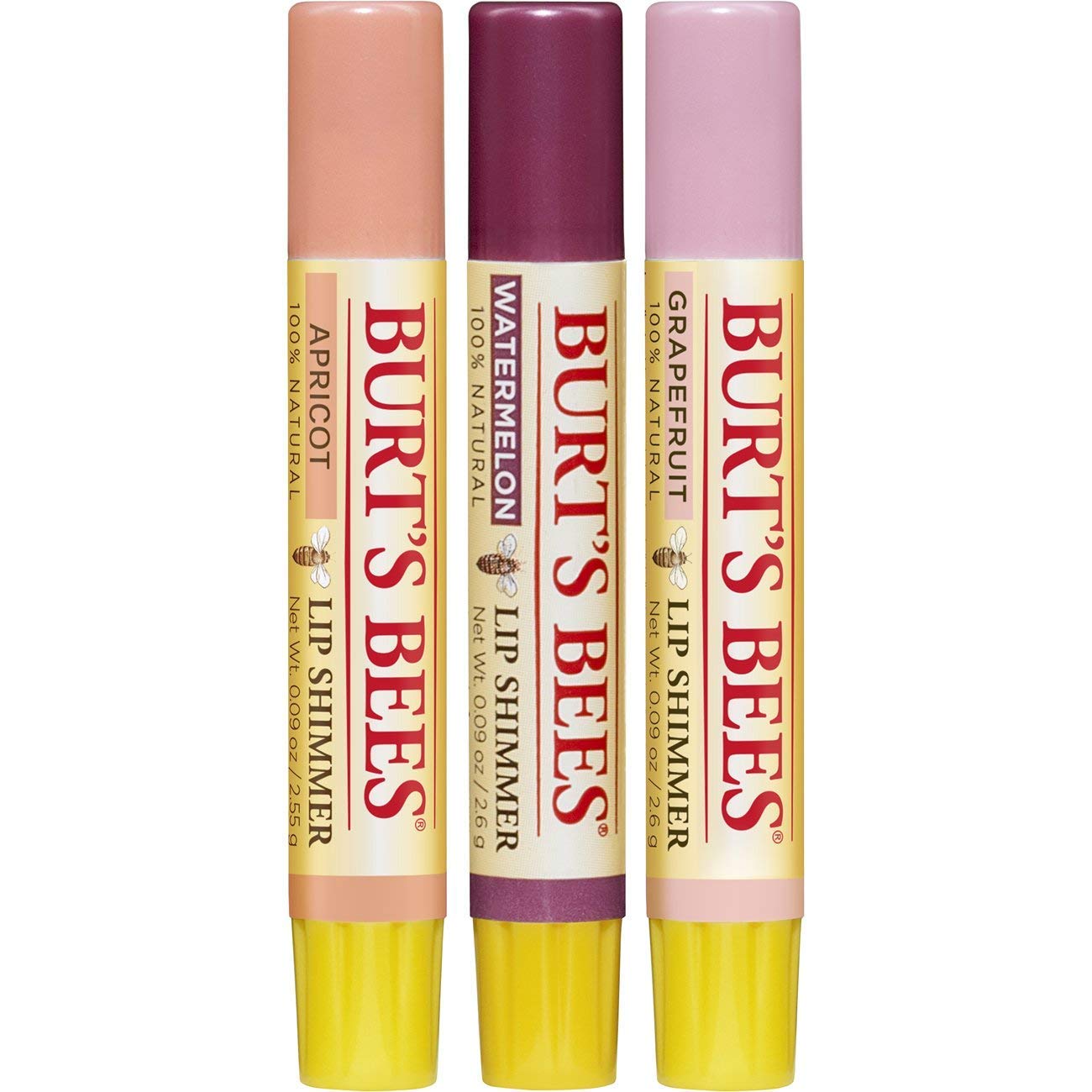 Burt's Bees Kissable Color Holiday Gift Set, 3 Lip Shimmers in Gift Box - Cool Collection in Watermelon, Apricot and Grapefruit (Packaging May Vary)