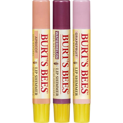 Burt's Bees Kissable Color Holiday Gift Set, 3 Lip Shimmers in Gift Box - Cool Collection in Watermelon, Apricot and Grapefruit (Packaging May Vary)