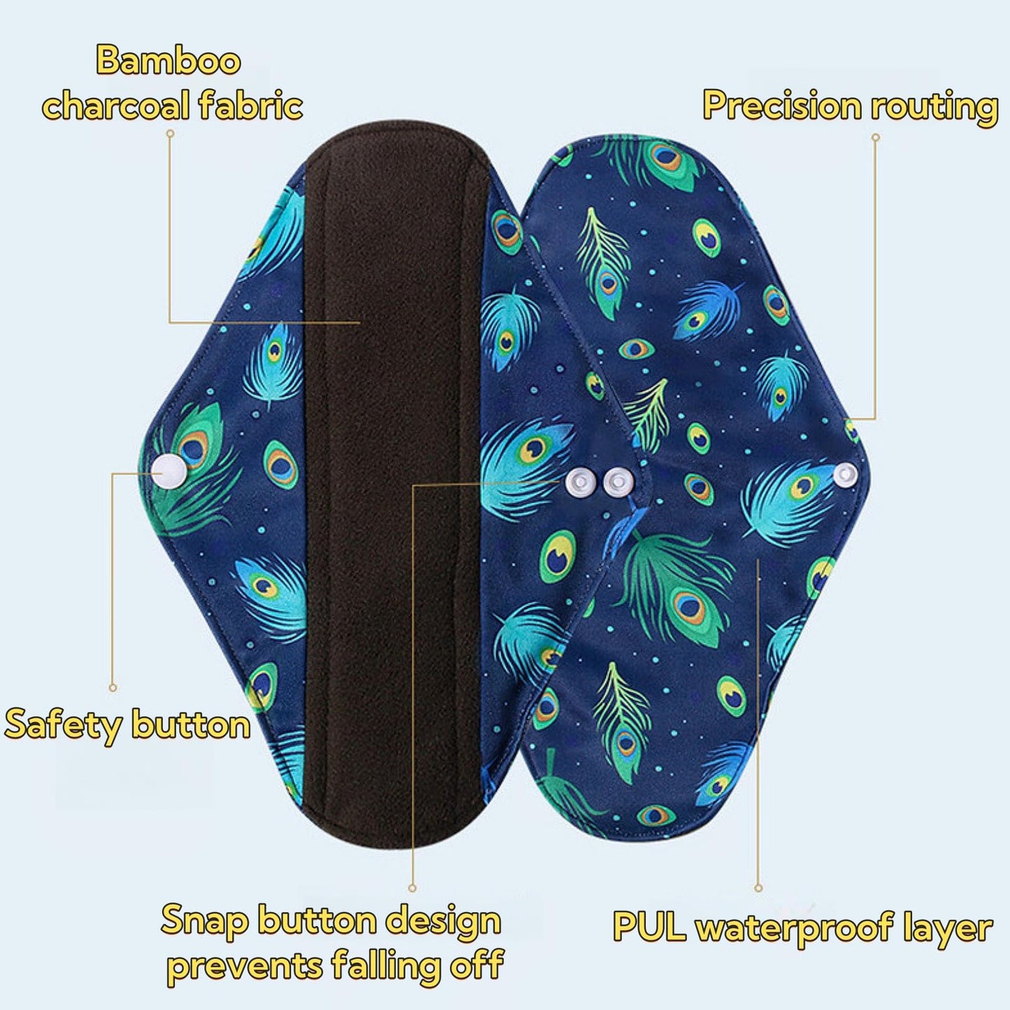 Washable Overnight Cloth Panty Liners Period Pads,Washable Sanitary Pad with Wings,Reusable Sanitary Pads for Women,7pcs/Set,Pack of 6+1 Storage Bag,Cloth Sanitary