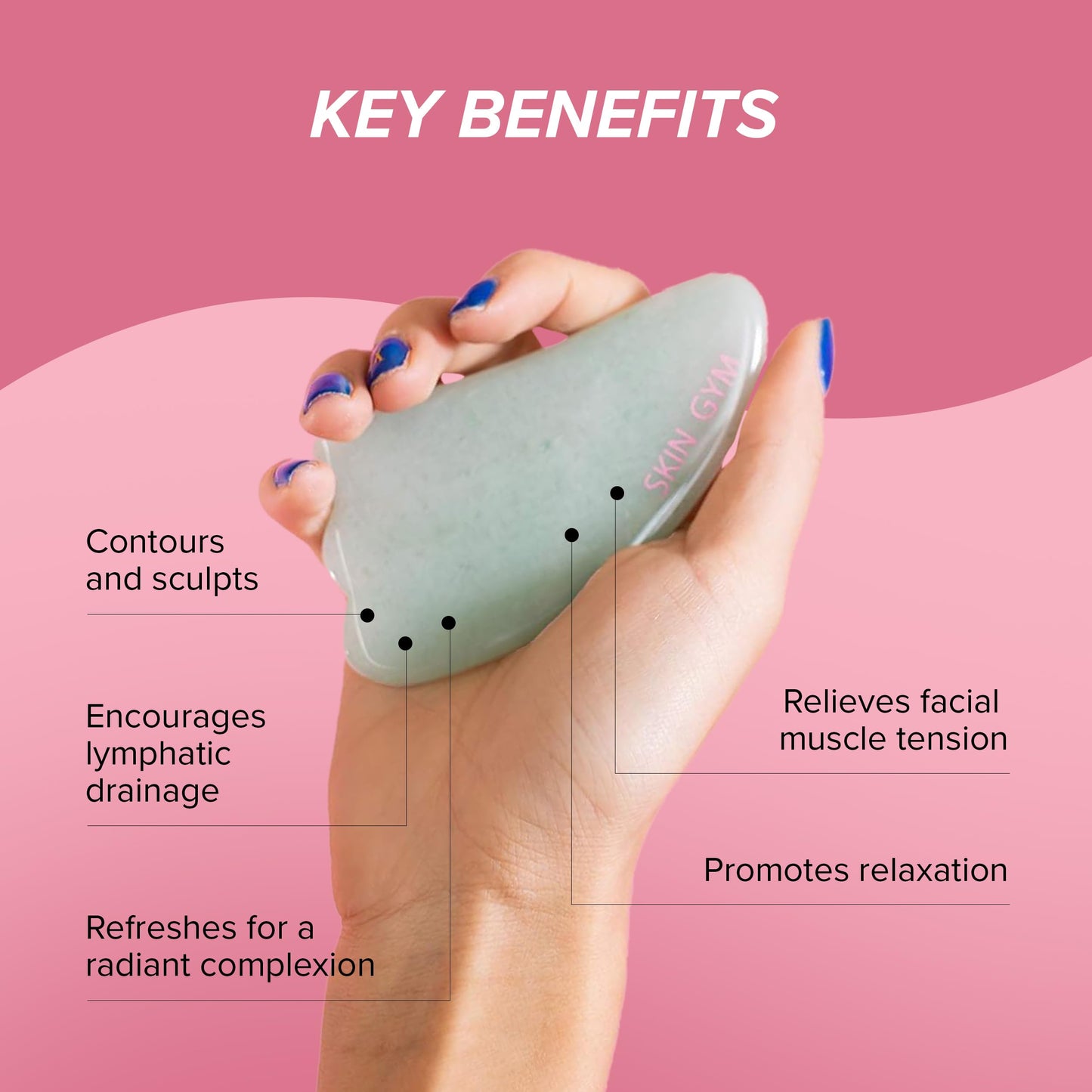 Skin Gym Jade Gua Sha Sculpty Tool, Green Jade Crystal Contouring and Sculpting Beauty Tool