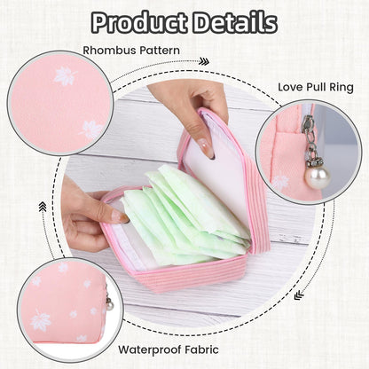 4 PCS Sanitary Napkin Storage Bag, Menstrual Pad Zipper Period Pouch Portable Period Bag Panty Liners, Pad Pouch with Zipper for Women Ladies Daily Use Purse Travel(Flamingo,4 Patterns)