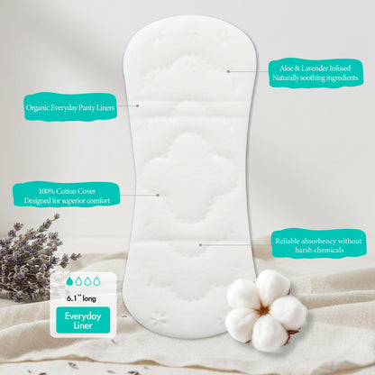 b.pure 100% Organic Cotton Herbal Panty Liners for Women | Chemical Free | Lavender & Aloe Infused | Light, Breathable Protection | 72-Count