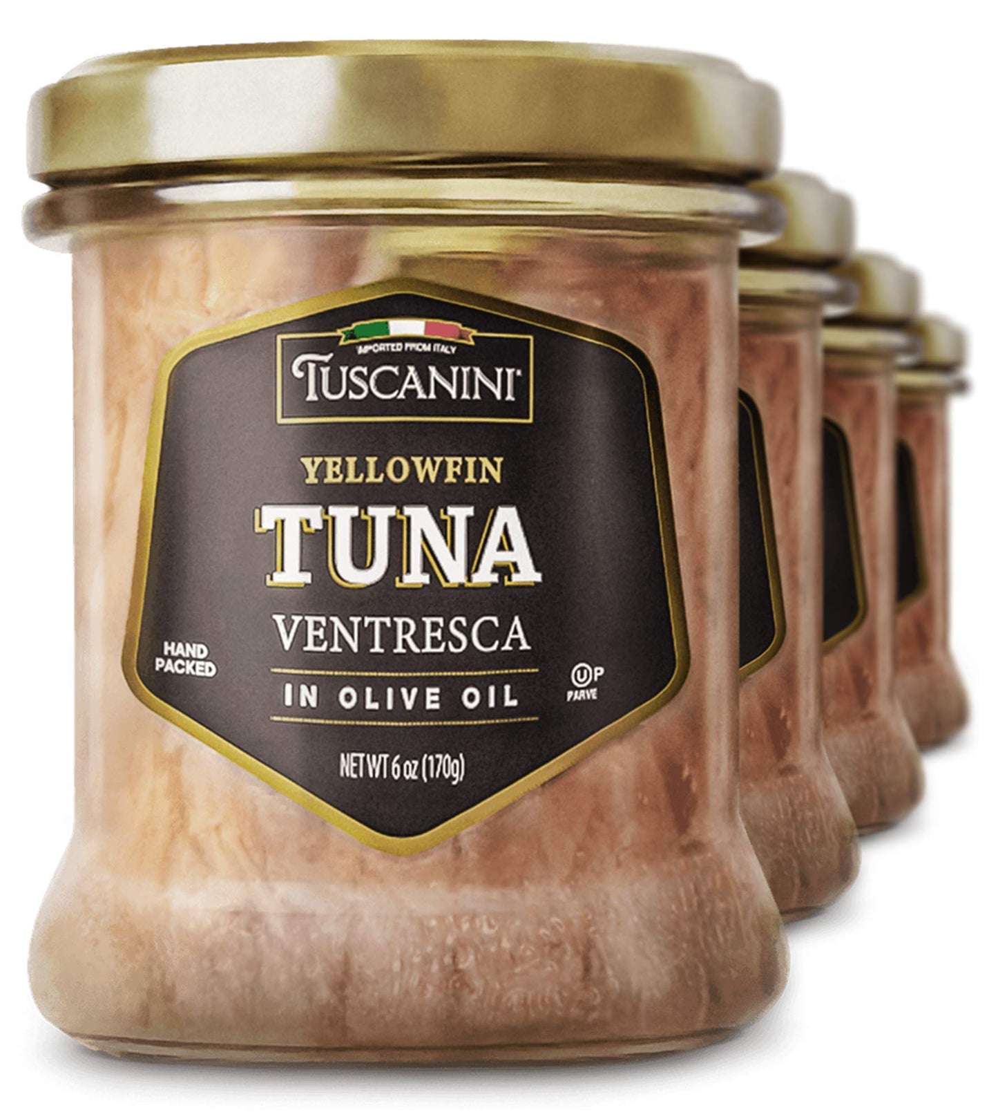 Tuscanini Real Italian Yellowfin Ventresca Tuna in Pure Olive Oil 6oz (4 Pack), The Filet Mignon of Fish, Gluten Free, Soy Free, Mineral Enriched, Soft & Buttery Mouth Feel, Product of Italy