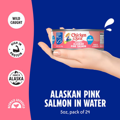 Chicken of the Sea Alaskan Pink Canned Salmon in Water, 5 Ounce Cans, 6 Packs of 4(24-Count) – High Protein Skinless & Boneless Wild Caught Salmon – Delicious Wild Salmon for Burgers, Pasta, & More