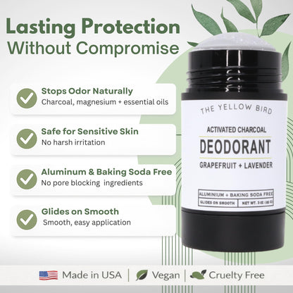 Magnesium Deodorant for Men & Women - Natural, USA Made, Aluminum & Baking Soda Free Deodorant. Long Lasting Protection for Sensitive Skin. Includes Charcoal, Essential Oils, and Organic Ingredients