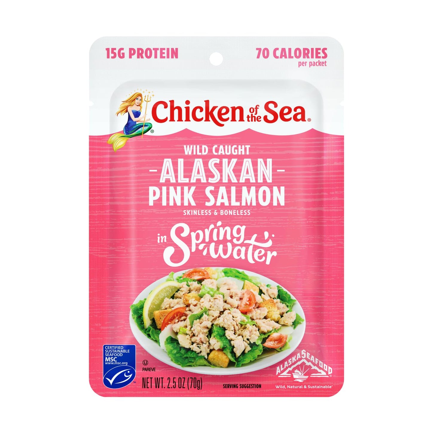 Chicken of the Sea Alaskan Pink Salmon in Spring Water, Wild Caught, Skinless & Boneless, 2.5 oz. Packet (Pack of 4)