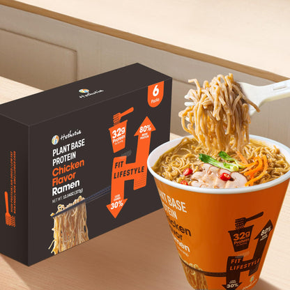 Hethstia Protein Ramen Instant Chicken Soup Cup, Plant-Based High Protein(32g) Ramen Chicken Flavor, 6 Pack, Non-Fried, Low Fat, Vegan, Quick & Healthy Meal, Holiday Gift