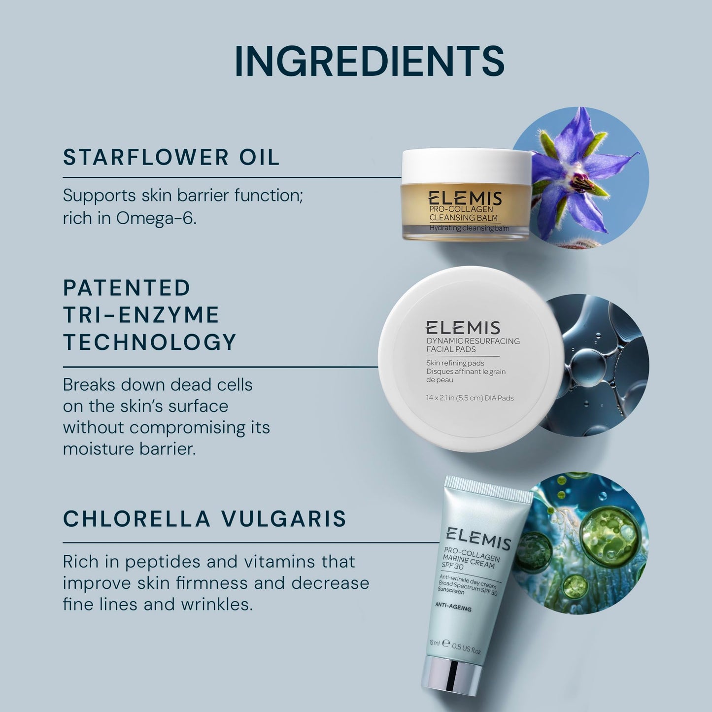 ELEMIS Healthy Skin Exclusive Travel Set | Pro-Collagen Cleansing Balm Mini, Marine Cream SPF 30 Mini & Dynamic Resurfacing Pads | Anti-Aging Hydrating Skincare Travel Kit