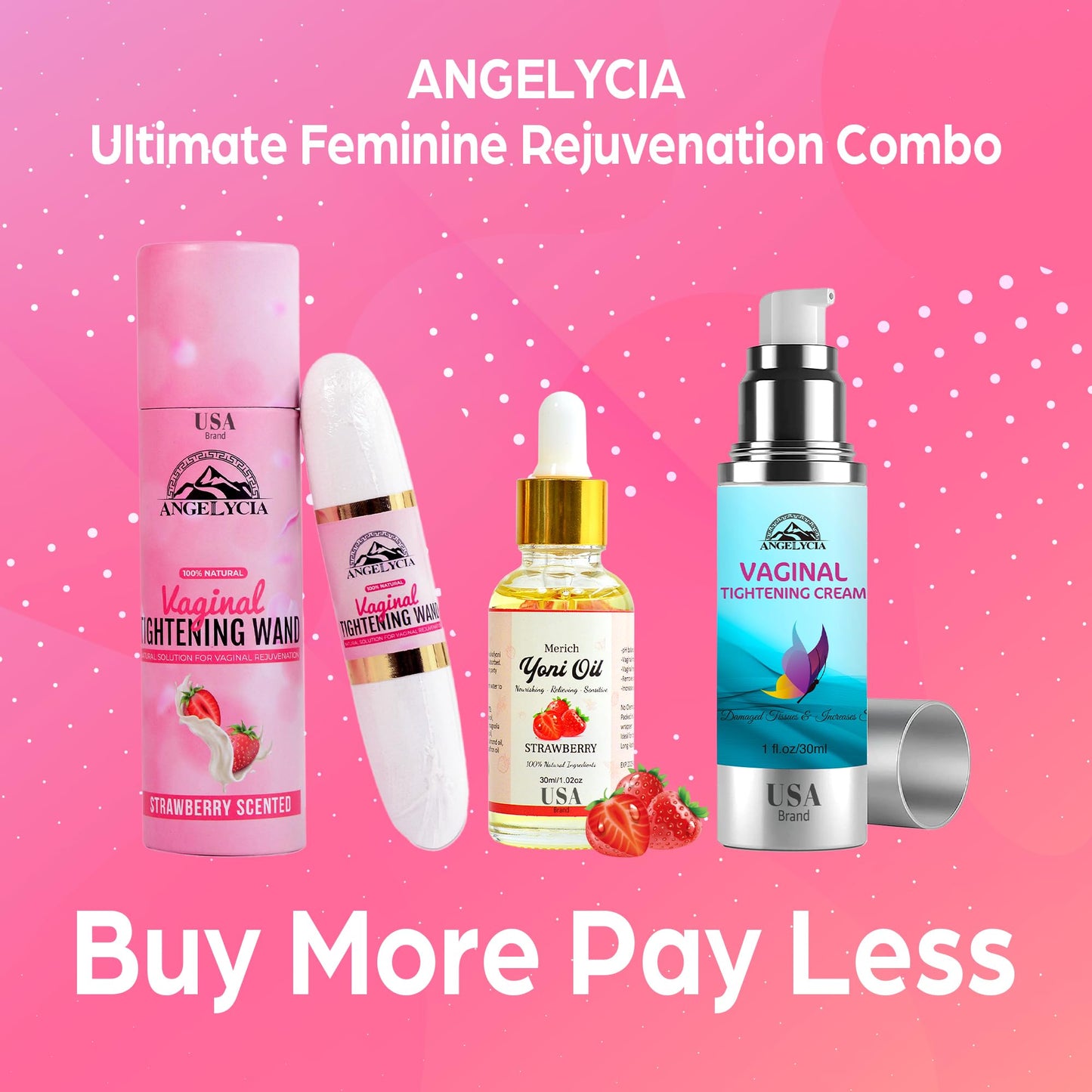 ANGELYCIA Ultimate Feminine Rejuvenation Trio: Wand, Cream and Yoni Oil for Vaginal Tightening, Rejuvenation, Effective Vaginial Tightening Cream, Coochie Tightener Wand and Feminine Yoni Oil