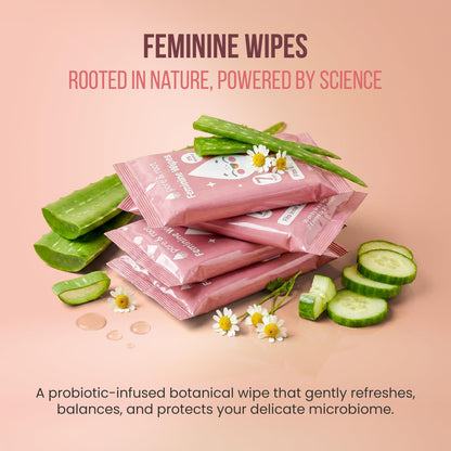 PORE & ROOT Feminine Wipes – Pocket Wipes for Sensitive Skin, Fragrance & Alcohol-Free, Travel-Friendly, Individually Wrapped, with Aloe & Lactic Acid, Gentle Daily Refresh– (08 Pack)