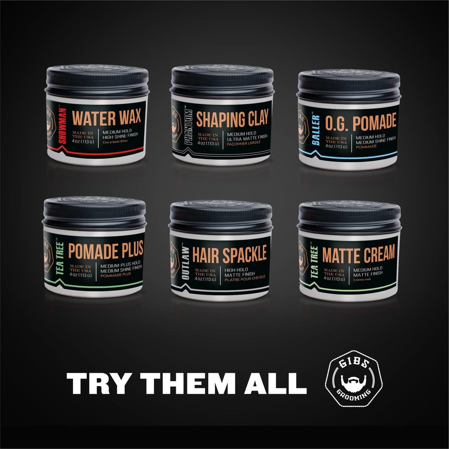 GIBS O.G. Baller Pomade, Flexible Hold and Medium Shine. Water based, Great for all Styles and Textures