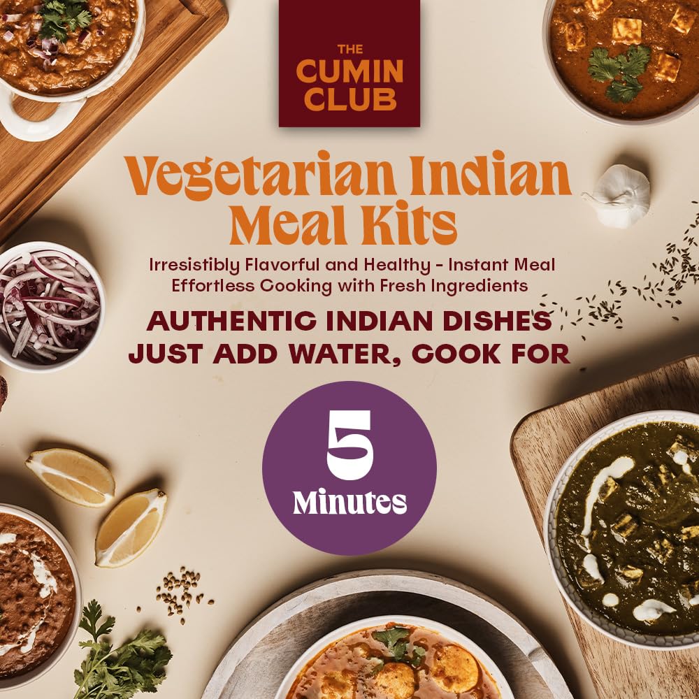 The Cumin Club Indian Meal Kit - Paneer Tikka Masala, Methi Matar Malai, Dal Makhani - Instant Meals Effortless Cooking & Wholesome Goodness - Ready to Eat Indian Food - Pack of 3
