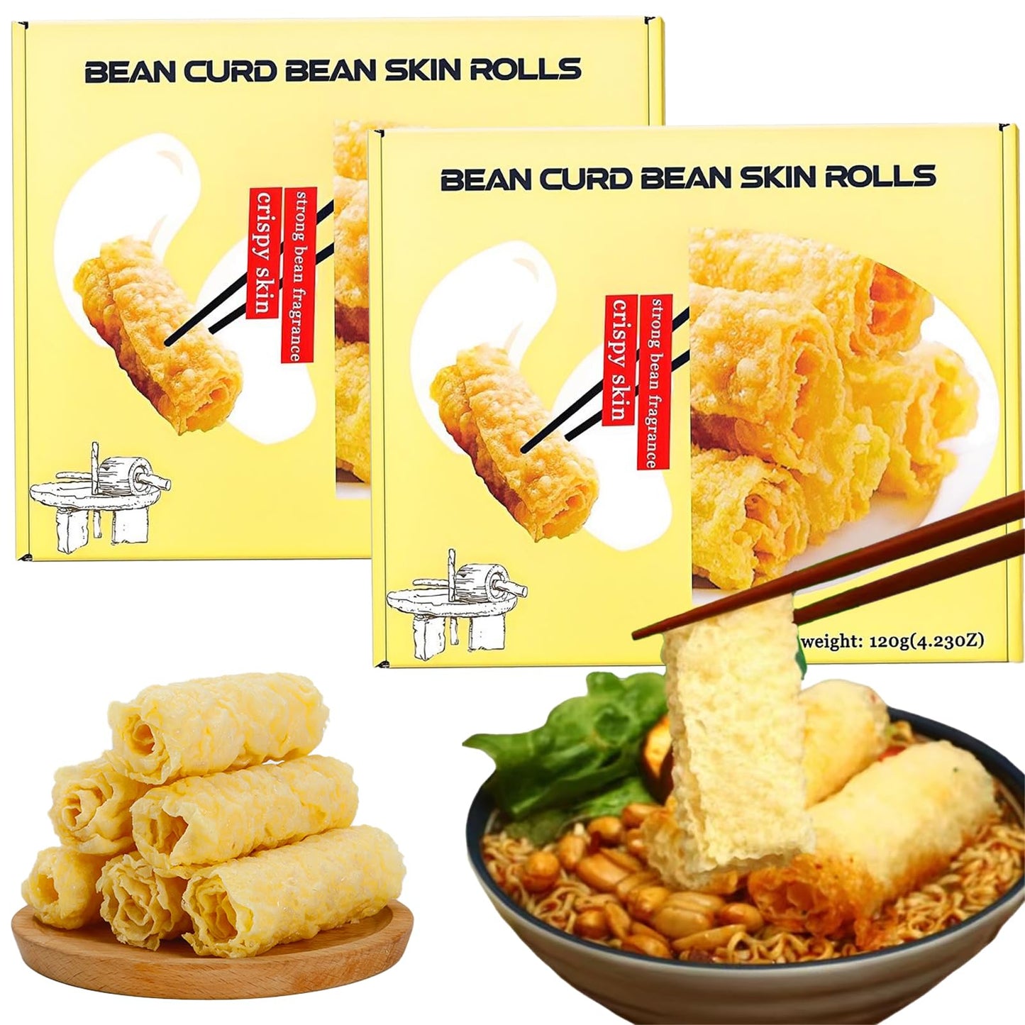 Deep Fried Bean Roll,Crispy Tofu Skin Rolls,Nutritious And Delicious Tofu Skin, The Best Match For Hot Pot And Soup Noodles,响铃卷，脆皮卷(240G / 8.46oz)