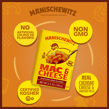 Manischewitz Kosher Mac & Cheese, 5.5oz (4 Pack) Made with Real Cheddar Cheese, No Artificial Colors of Flavors, Certified Kosher