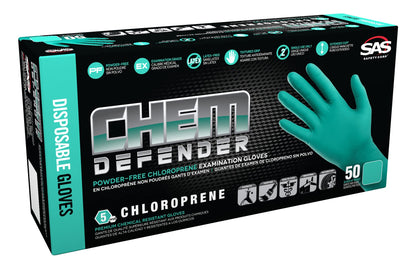 SAS ChemDefender Powder-Free Chloroprene Disposable Gloves | 5 Mil - Large | Chemical Resistance, Textured Fingertips, Extended 12" Cuff, Single Use | for Dental & Industrial | 66593, Large