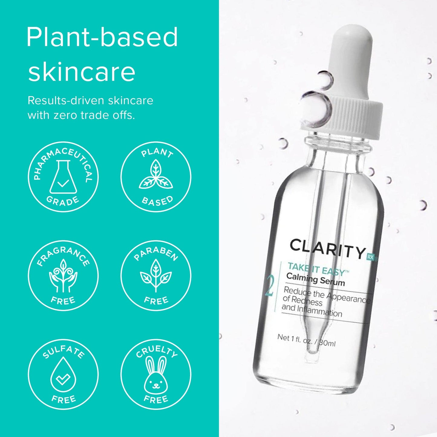 ClarityRx Take It Easy Calming Face Serum, Natural Plant-Based Anti-Redness Treatment for Sensitive Skin & Rosacea