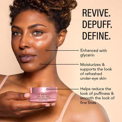 JLO BEAUTY That First Take™ Define & Depuff Eye Mask, Hydrogel Under Eye Patches with Peptides & Hyaluronic Acid, Hydrating, Brightening, Dermatologist Tested (60 Count)