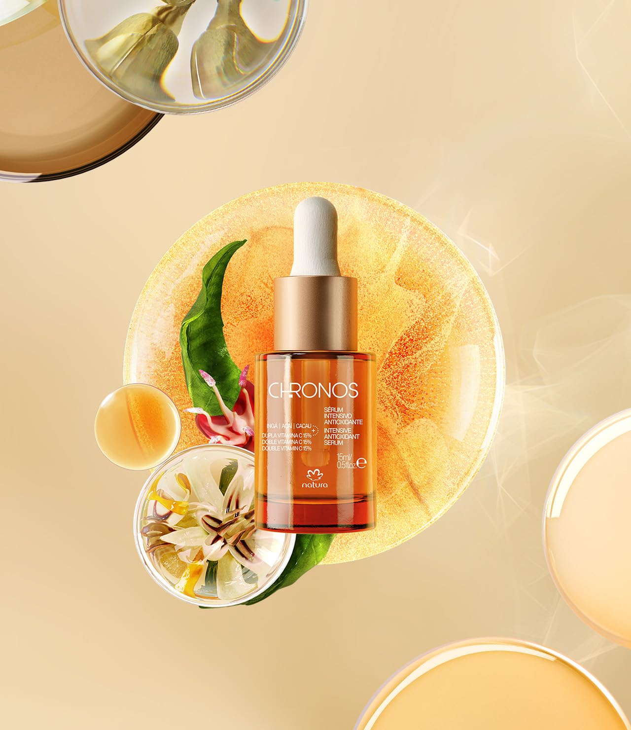 natura - Chronos Intensive Anti-Oxidant Serum - Brightening 15% Vitamin C Serum - Protects from Oxidation with Inga, Açaí & Cacau - Stimulates Collagen Vegan & Cruelty-Free Skincare - 15ml