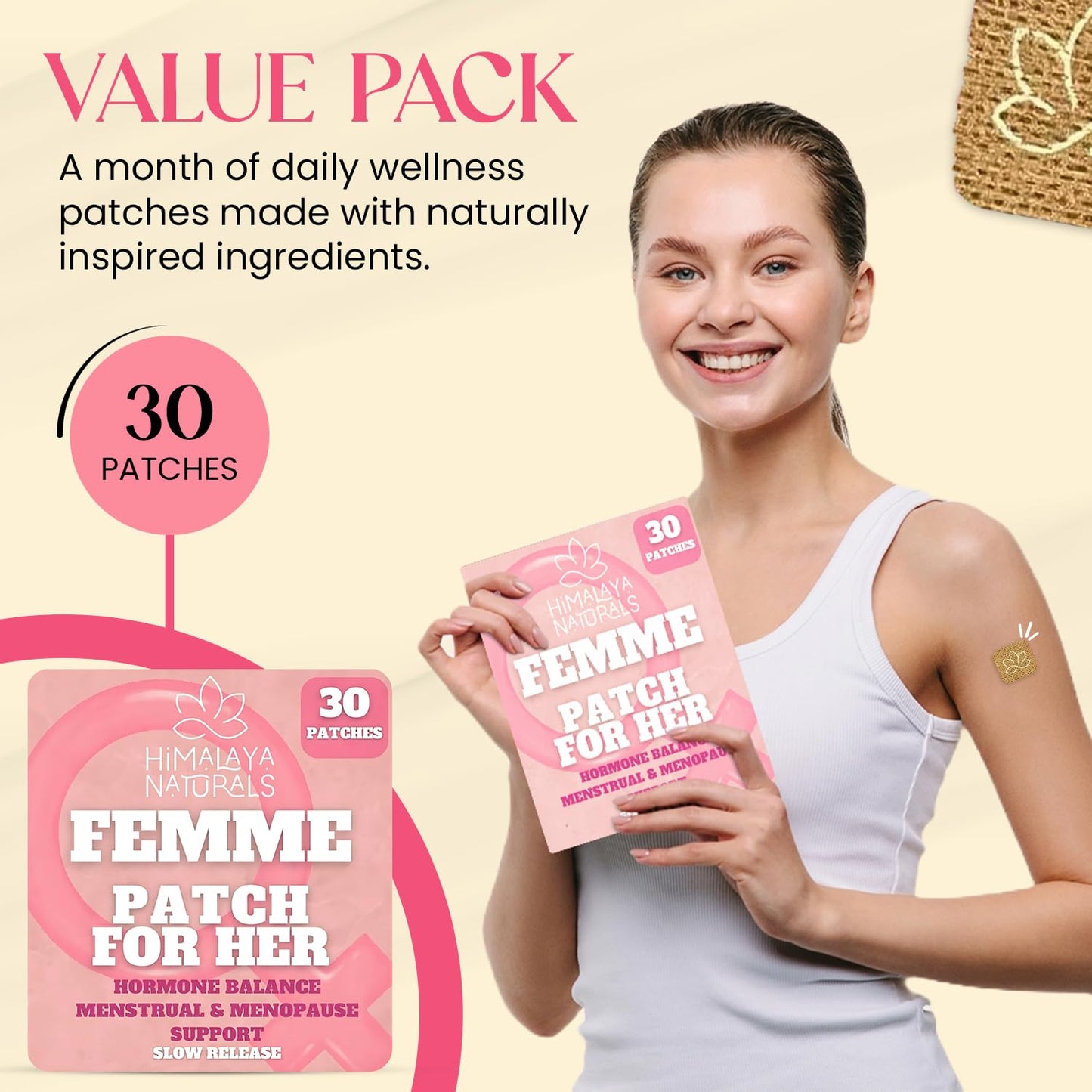 Femme Herbal Patches – 30-Day Supply – Non-Latex, Vegan-Friendly, and Easy to Use