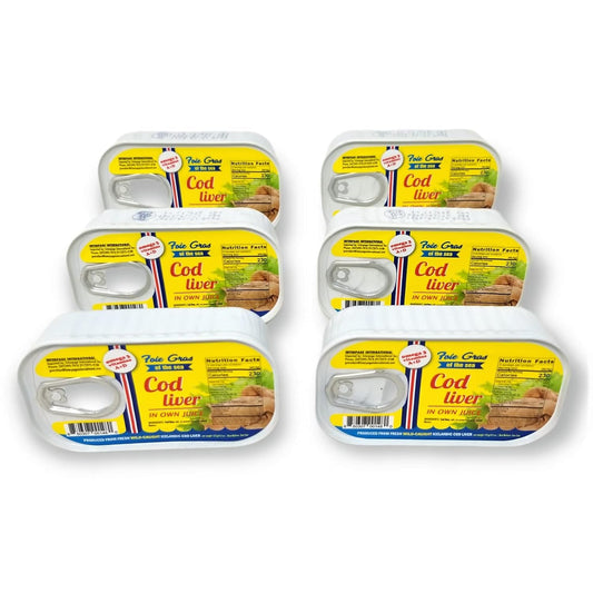 Foie Gras of the Sea Icelandic Cod Liver – Wild Caught Canned Cod Liver in Own Oil, 4.3 oz (Pack of 6) – Premium Gourmet Seafood, Omega-3 Rich, Kosher