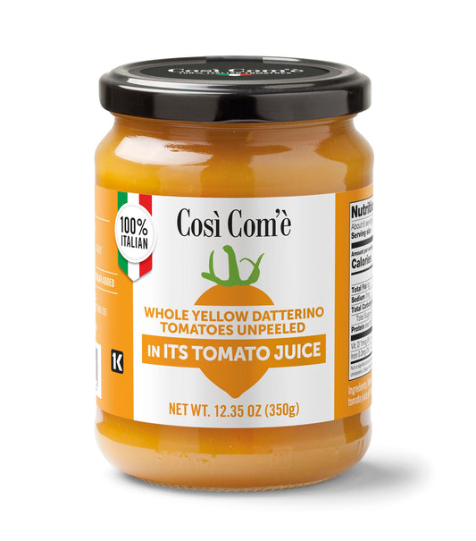 Cosi Come - Datterino, Italian Yellow Tomatoes Unpeeled (12.35 oz), Low-acid, No additives, No preservatives, 100% Natural, Non-GMO