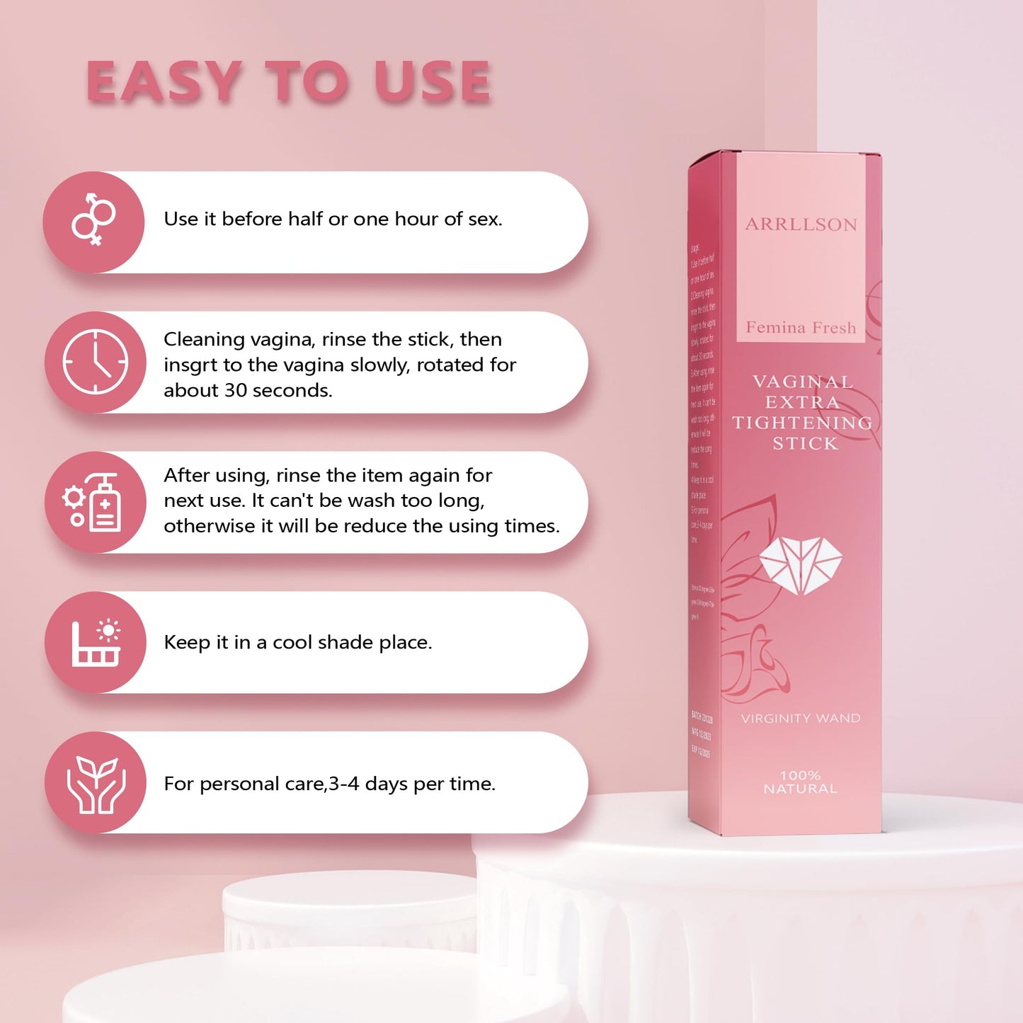 Femina Fresh Tightening Rejuvenation Stick for Women, Feminine Hygiene Vaginal Stick for Tightening, Herbal Yoni Formula Vag Tightening Wand for Odor and PH Balance Support
