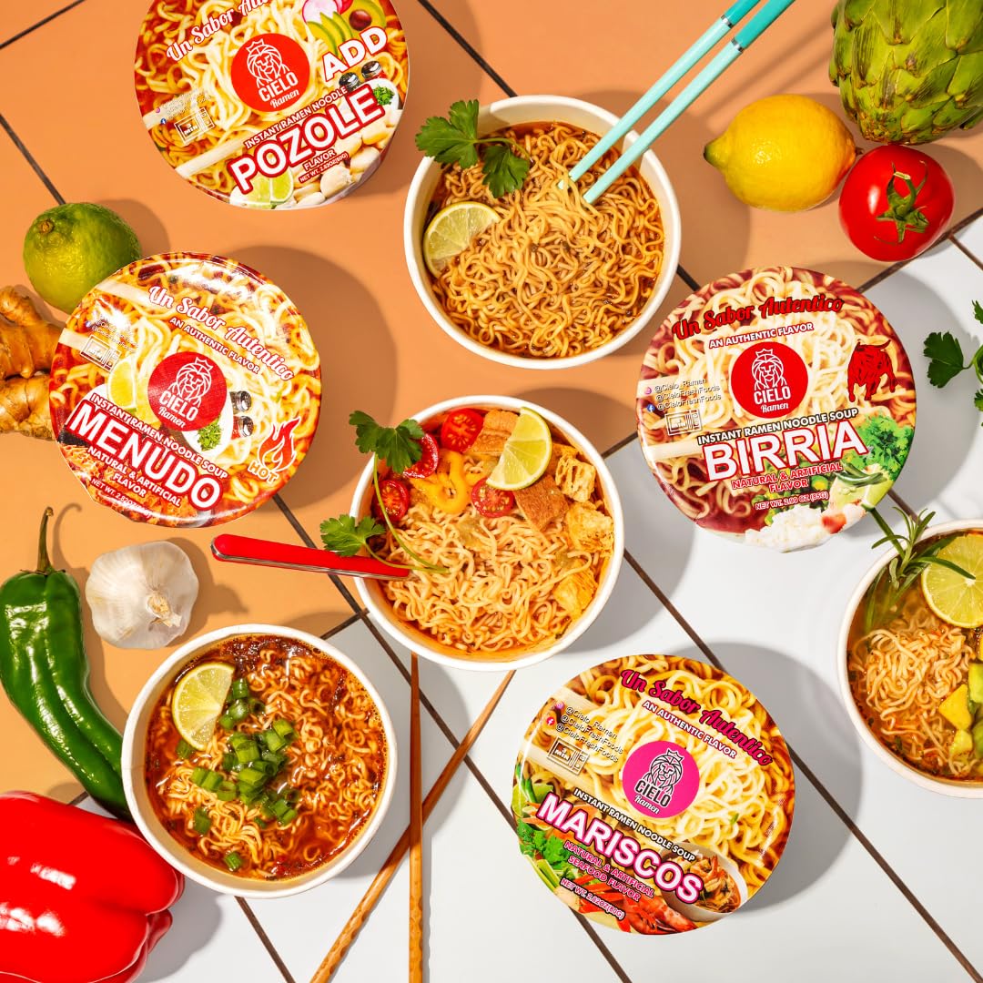 Menudo Instant Ramen Noodle Soup, Authentic Mexican Menudo Sopa, No Trans Fat, 9g Protein, Ready to Eat 3 Minute Meal, 6-Pack of 2.82oz Menudo Ramen Bowls