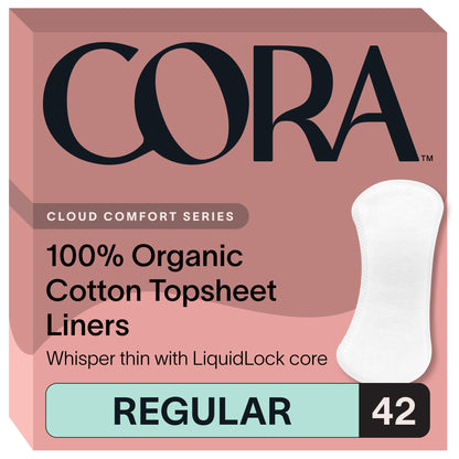 Cora Organic Feminine Care | Regular No Wings Liners and Non-Applicator Tampon Pack | Ultra-Absorbent, Unscented, Natural, Non-Toxic | 42 Regular Pads and 36 Regular Tampons | Bundle Pack