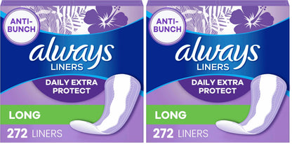 Always Daily Extra Protect Liners, Long Length, Unscented Panty Liners, 544 Count (Pack of 2)