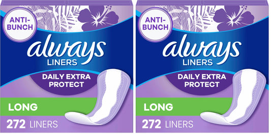 Always Daily Extra Protect Liners, Long Length, Unscented Panty Liners, 544 Count (Pack of 2)