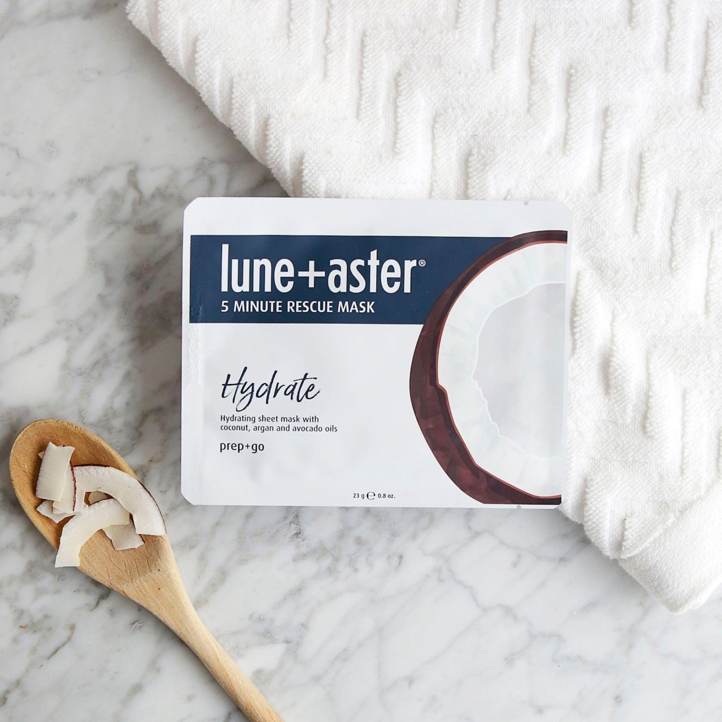 Lune+Aster 5 Minute Rescue Mask - Hydrate | Deeply Hydrating Sheet Mask with Hyaluronic Acid, Coconut, Argan and Avocado Oils. Made in Korea.