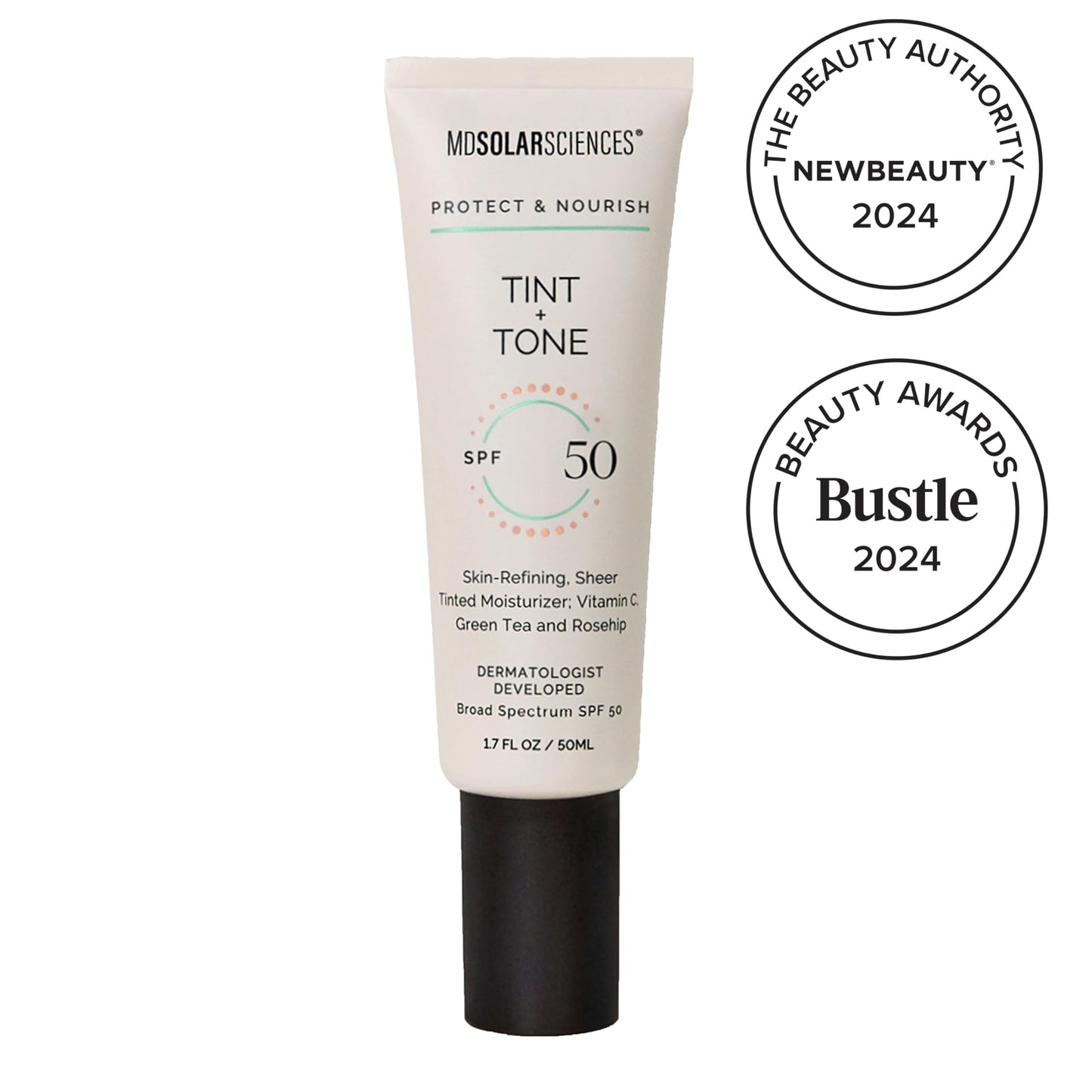 MDSolarSciences Tint + Tone Sheer Tinted Moisturizer SPF 50 | Evens Skin Tone, Brightens & Hydrates | Ceramides, Antioxidants & Vitamin C | Clinically Proven | Safe for Sensitive Skin (1.7 Fl Oz)