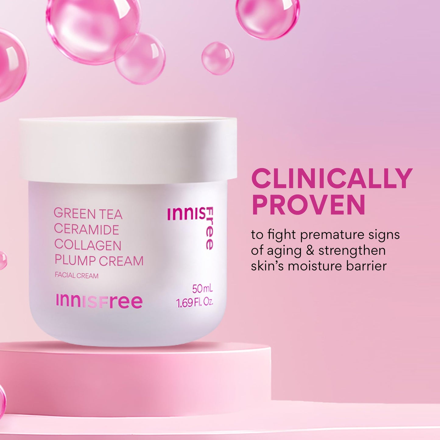 innisfree Green Tea Ceramide Collagen Plump Cream, Korean Face Moisturizer for a Youthful Glow