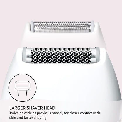 Panasonic Bikini Trimmer and Shaver for Women with 4 Attachments for Fast Easy Gentle Grooming in Intimate Areas, Use Wet/Dry, Electric Razor, Battery-Operated – ES-WV62-H (White/Silver)