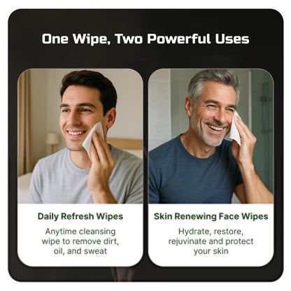 Mens Face Wipes 5-in-1 Anti-Aging Face Cleansing Sweat Wipes for Mens Skin Care with Collagen, Witch Hazel, Tea Tree Oil, Hyaluronic Acid, Niacinamide for Oily or Acne-Prone Skin Woodsy Scent