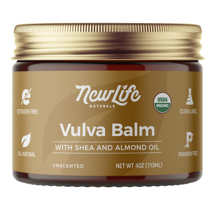 NewLife Naturals Certified Organic Vulva Balm Butter- Itching Dryness Irritation Menopause Support, Postpartum Essentials, Vaginal Moisturizer | All Natural Intimate Feminine Care - 4oz - USA