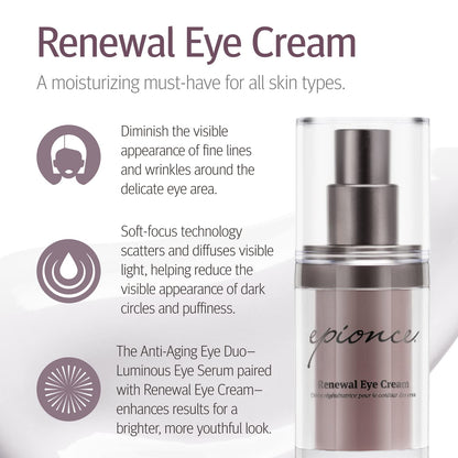 Epionce Renewal Eye Cream - Anti-Aging, Under Eye Cream for Dark Circles, Fine Lines, Wrinkles & Puffiness with Hyaluronic Acid, For All Skin Types, Dermatologist Skincare