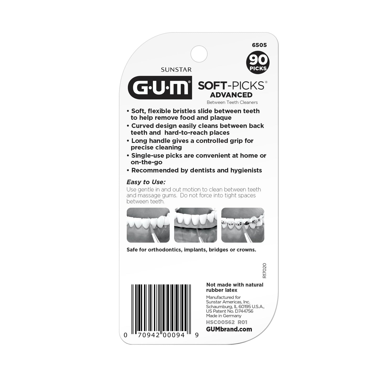 GUM Soft-Picks Advanced, Easy to Use Dental Picks for Teeth Cleaning Health, Disposable Interdental Brushes with Convenient Carry Case, Dentist Recommended Dental Picks, 90 Count (Pack of 3)