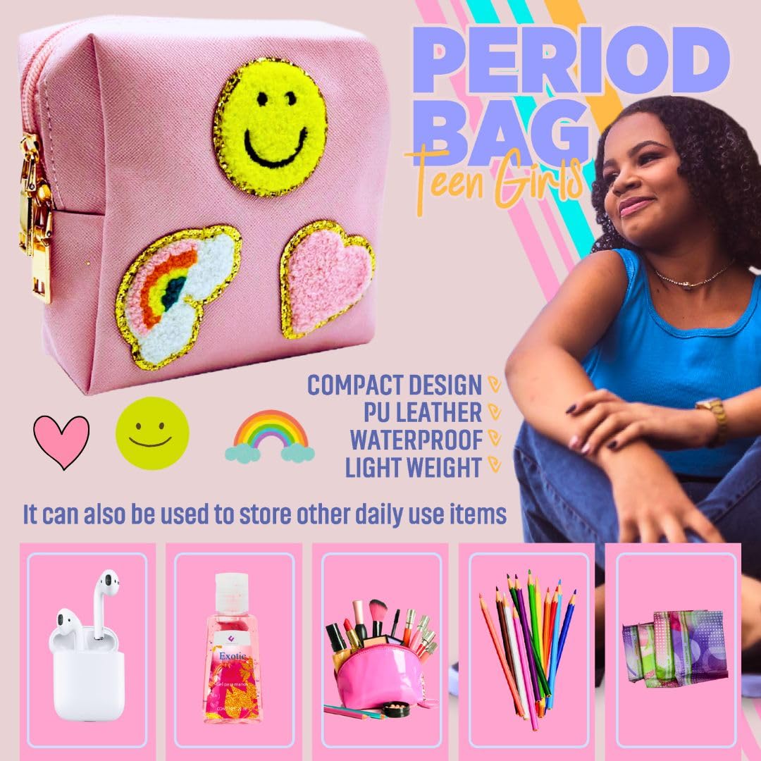 Period Kit for Tweens - First Period Kit for Girls 9-12 10-14 for School- Comfort Fit Feminine Pads Designed for Tween Teens Needs- Period Bags for Teen (Pink)