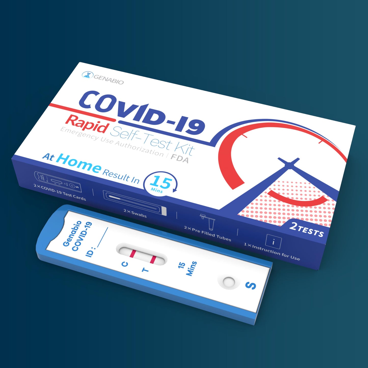 Genabio COVID-19 Antigen Rapid Self-Test Kit (2 Pack) – FDA EUA Authorized | 15-Minute At-Home Results | OTC Nasal Swab – Ages 2+ (1 Pack, 2 Tests)