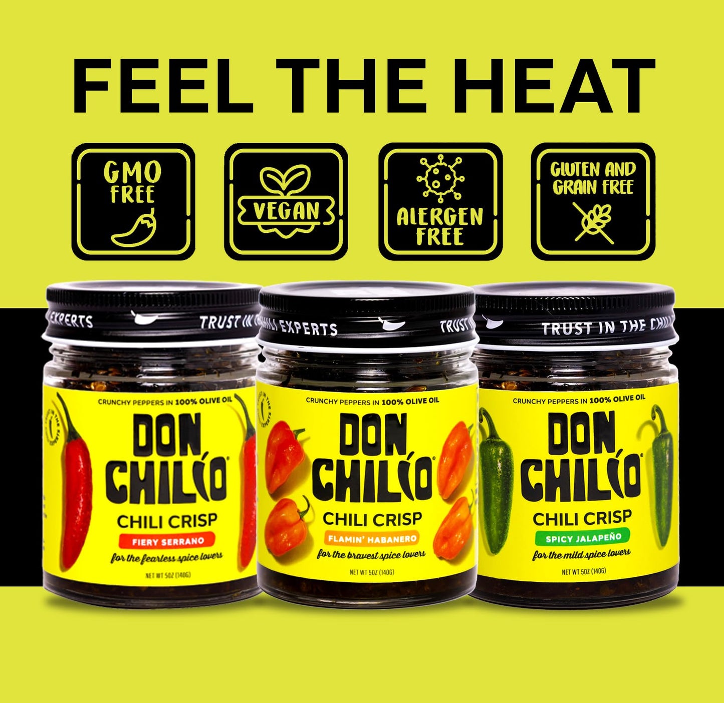 Don Chilio Mild Jalapeno Mexican Chile Crisp, 5 oz. – Crunchy Sliced Jalapenos Fried Chili Peppers in Hot Seasoned 100% Olive Oil – Keto-Friendly, Vegan, Gluten Free