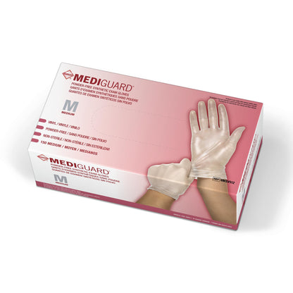 Medline MediGuard Vinyl Exam Gloves, 150 Count, Medium, Powder Free, Disposable, Not Made with Natural Rubber Latex, All-purpose Medical Tasks