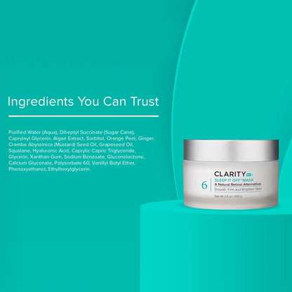 ClarityRx Sleep It Off Natural Retinol Alternative Overnight Treatment, Anti-Aging Face Mask, Natural Plant-Based Leave-On Moisturizer, Minimizes Dark Spots, Fine Lines & Wrinkles (3.5 oz)