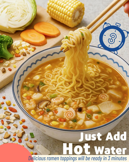 Dried Ramen Toppings 11 Mix Seafood & Veggies - Real Squid, Shrimp, Fish Cake & Goji Berry, Low Fat, No Added MSG, 12.35 oz Resealable Jar for Instant Ramen, Soups, Rice