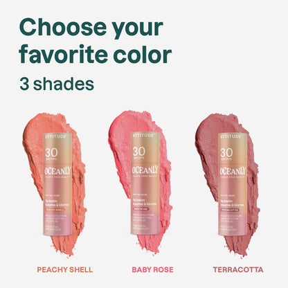 ATTITUDE Oceanly Tinted Lip Balm with SPF 30, EWG Verified, Plastic-Free, Broad Spectrum UVA/UVB Protection with Zinc Oxide, Vegan, Unscented, Baby Rose, 0.3 Ounce