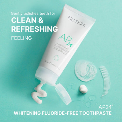 Nu Skin AP 24 Whitening Fluoride - Free Toothpaste | AP 24 Blend | Vanilla Mint Flavor | Brightens Teeth | Removes Surface Stains | Prevents Dental Cavities & Plaque | Enamel-Safe | 4 oz | 1 Pack