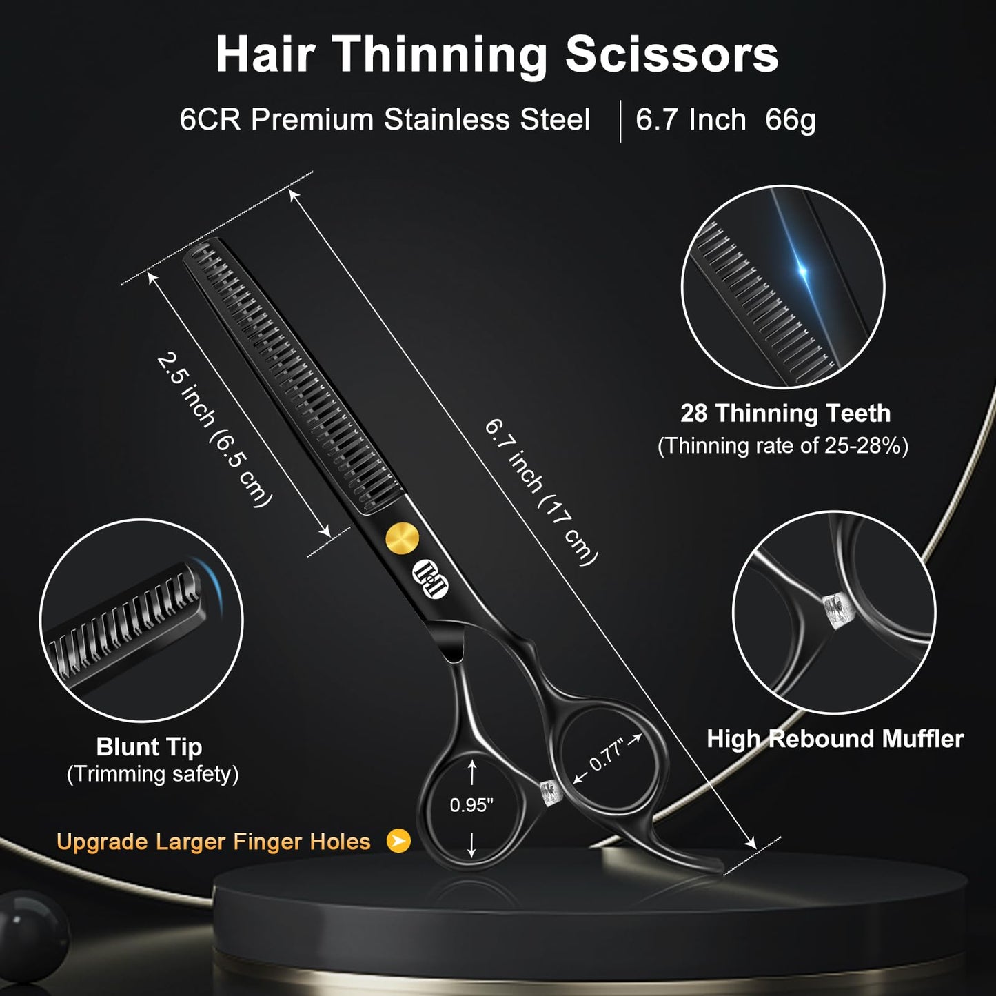 CIICII Hair Cutting Scissors Shears Kit, Professional Barber Haircut Scissors Set (6.7 Inch Hair Beard Hairdressing Trimming Haircutting Thinning Shears) for Men Women Hairdresser Home Salon (Black)